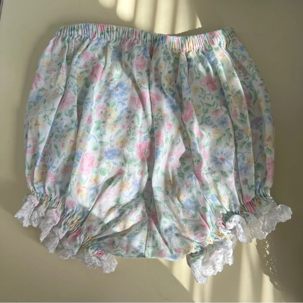 Vintage Baby Bloomers / Diaper Cover – Pastel Floral with Lace Trim Size 24M